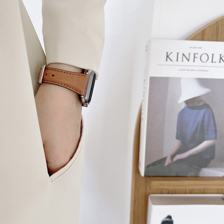 Knife Tail Shaped Cowhide Replacement Watchband For Apple Watch Series, 7 45mm / 6&SE&5&4 44mm / 3&2&1 42mm, 7 41mm / 6&SE&5&4 40mm / 3&2&1 38mm