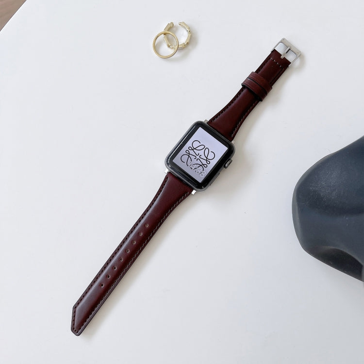 Knife Tail Shaped Cowhide Replacement Watchband For Apple Watch Series, 7 45mm / 6&SE&5&4 44mm / 3&2&1 42mm, 7 41mm / 6&SE&5&4 40mm / 3&2&1 38mm