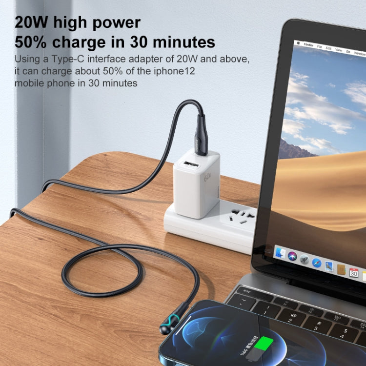 REMAX RC-192i Carrie Series PD 20W USB-C / Type-C to 8 Pin 90 Degree Elbow Fast Charging Gaming Data Cable, Cable Length: 1m, RC-192i