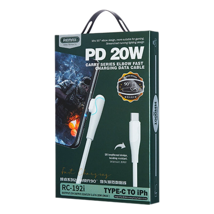 REMAX RC-192i Carrie Series PD 20W USB-C / Type-C to 8 Pin 90 Degree Elbow Fast Charging Gaming Data Cable, Cable Length: 1m, RC-192i