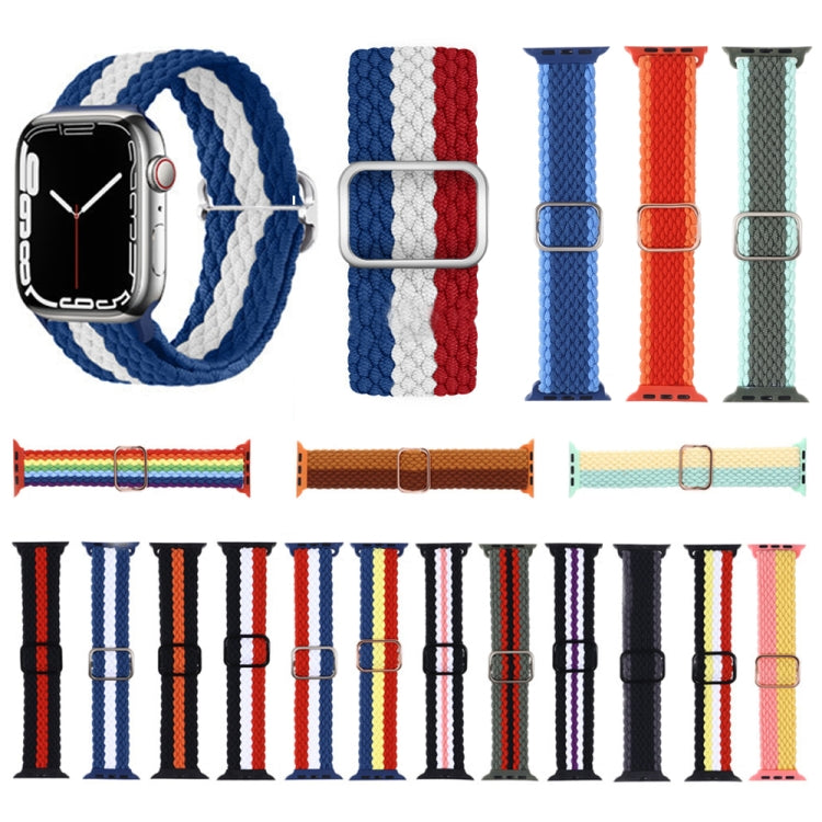 Adjustable Striped Woven Nylon Strap Watchband For Apple Watch Series, 7 41mm / 6&SE&5&4 40mm / 3&2&1 38mm