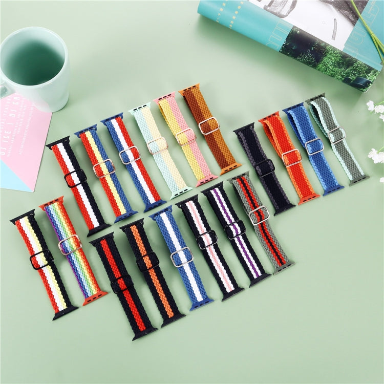 Adjustable Striped Woven Nylon Strap Watchband For Apple Watch Series, 7 45mm / 6&SE&5&4 44mm / 3&2&1 42mm