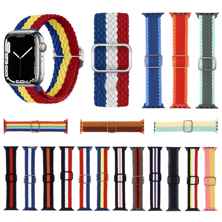 Adjustable Striped Woven Nylon Strap Watchband For Apple Watch Series, 7 45mm / 6&SE&5&4 44mm / 3&2&1 42mm