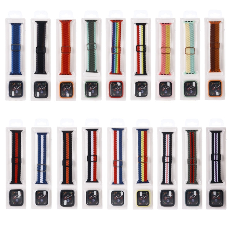 Adjustable Striped Woven Nylon Watchband + Watch Case Set For Apple Watch Series, 7 41mm/6&SE&5&4 40mm/3&2&1 38mm