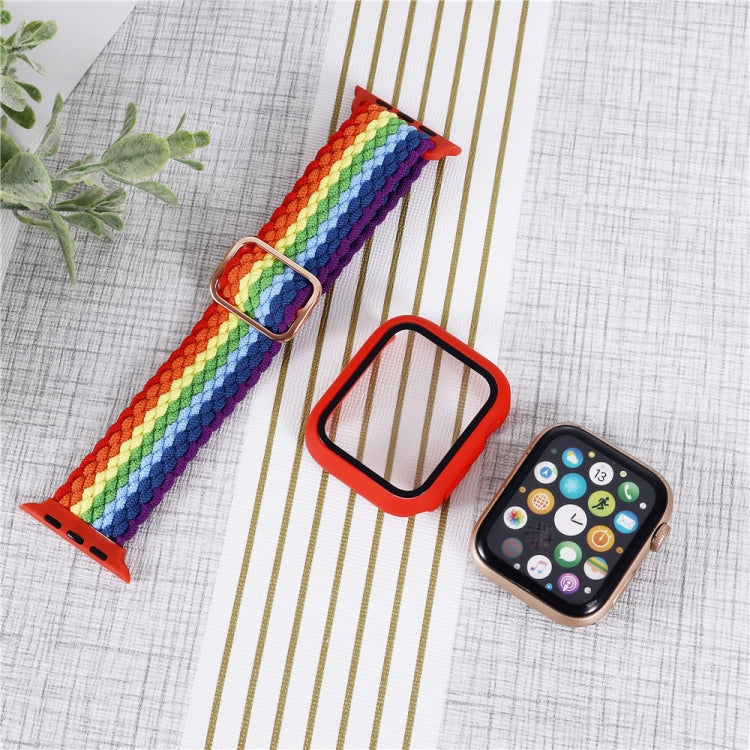 Adjustable Striped Woven Nylon Watchband + Watch Case Set For Apple Watch Series, 7 41mm/6&SE&5&4 40mm/3&2&1 38mm