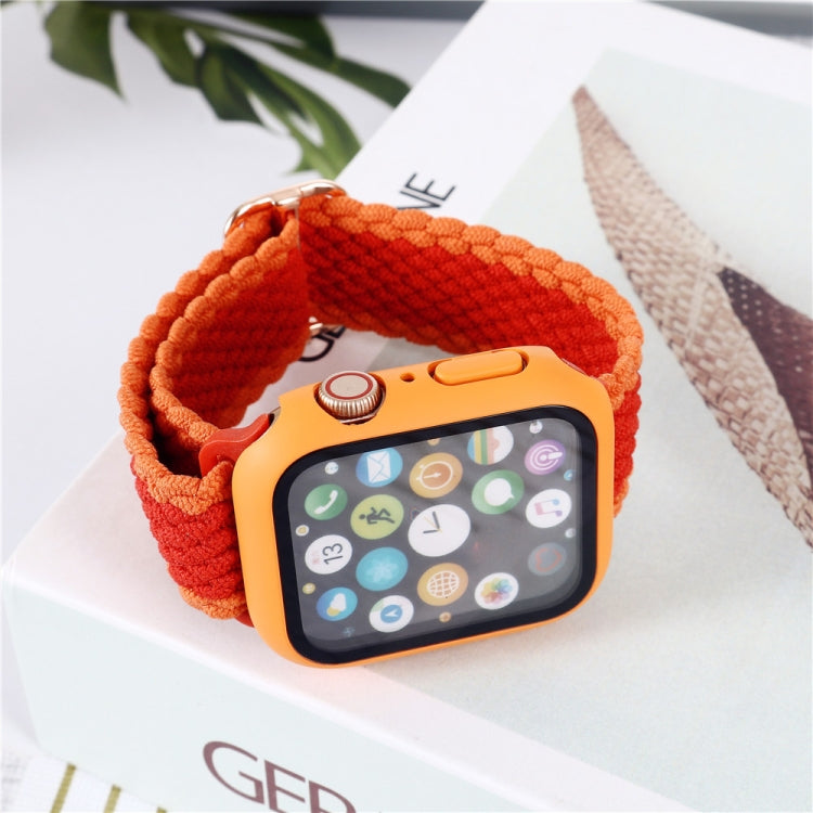 Adjustable Striped Woven Nylon Watchband + Watch Case Set For Apple Watch Series, 7 41mm/6&SE&5&4 40mm/3&2&1 38mm