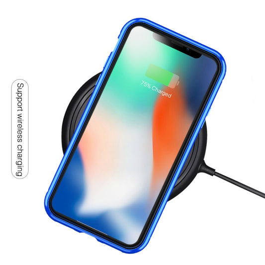 Angular frame design magnetic case for iPhone XS Max with tempered glass sides