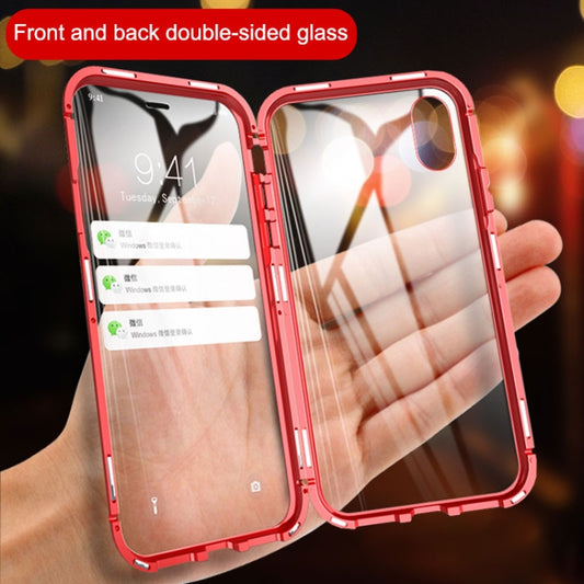 iPhone XR magnetic case detail view of angular metal frame and glass construction