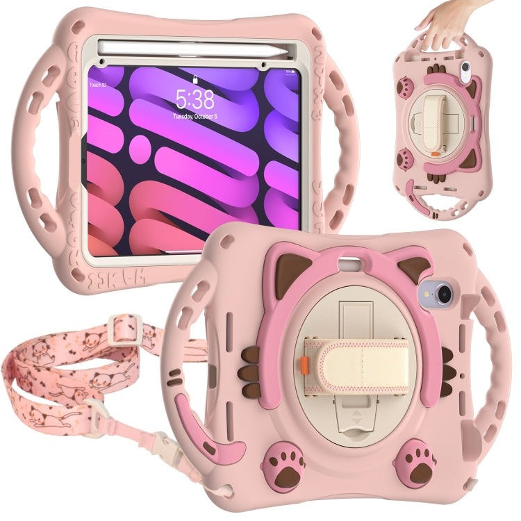 Étui de protection antichoc en EVA pour enfants, motif chat mignon, avec support, bandoulière et poignée, pour iPad mini 6/mini 2024