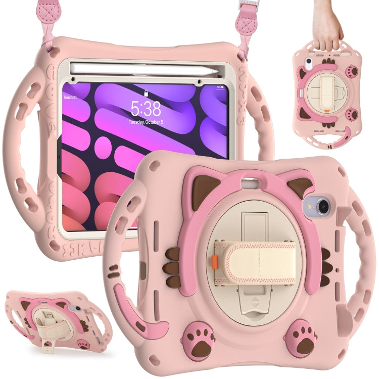 Étui de protection antichoc en EVA pour enfants, motif chat mignon, avec support, bandoulière et poignée, pour iPad mini 6/mini 2024