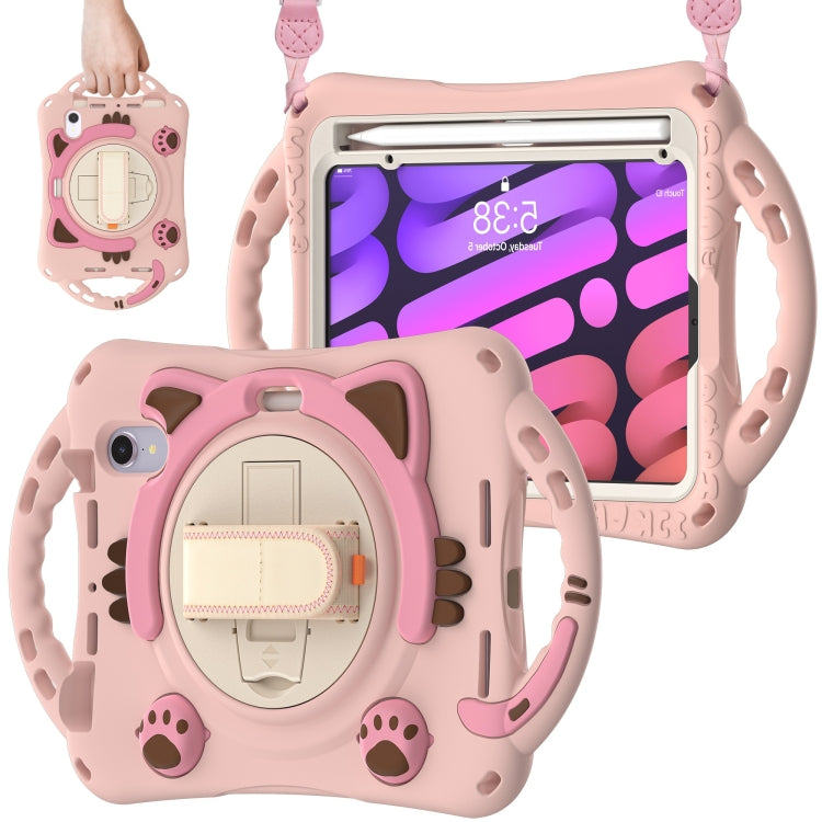 Étui de protection antichoc en EVA pour enfants, motif chat mignon, avec support, bandoulière et poignée, pour iPad mini 6/mini 2024