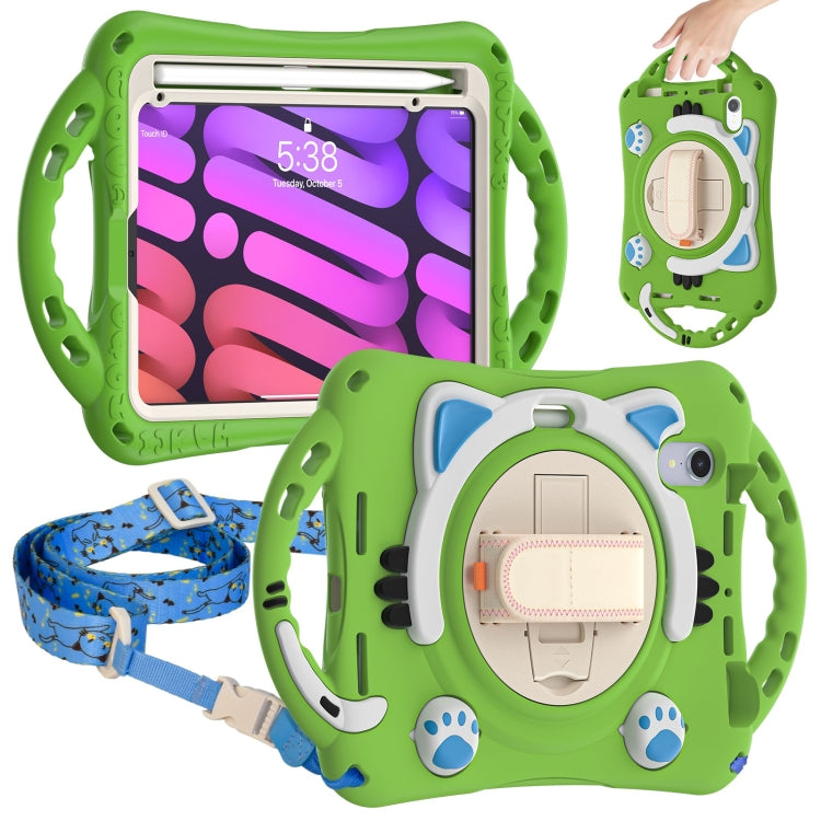 Étui de protection antichoc en EVA pour enfants, motif chat mignon, avec support, bandoulière et poignée, pour iPad mini 6/mini 2024
