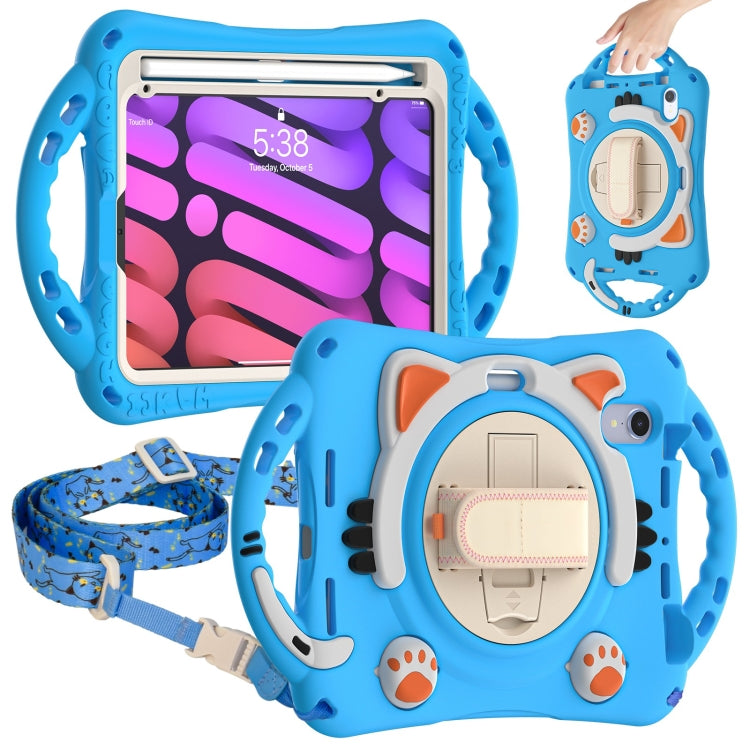 Étui de protection antichoc en EVA pour enfants, motif chat mignon, avec support, bandoulière et poignée, pour iPad mini 6/mini 2024