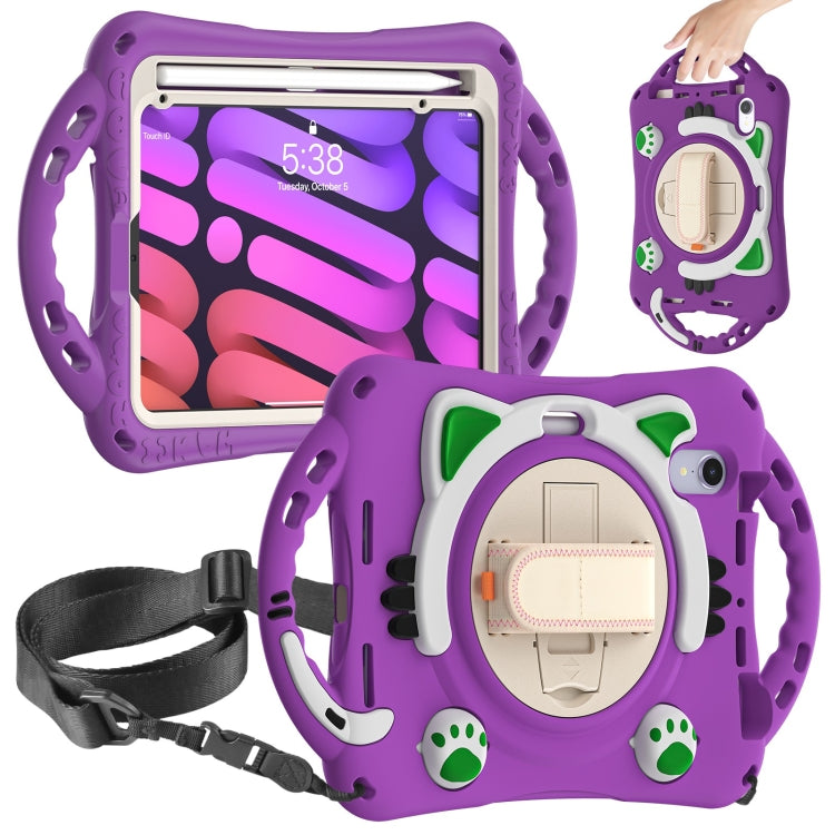 Étui de protection antichoc en EVA pour enfants, motif chat mignon, avec support, bandoulière et poignée, pour iPad mini 6/mini 2024