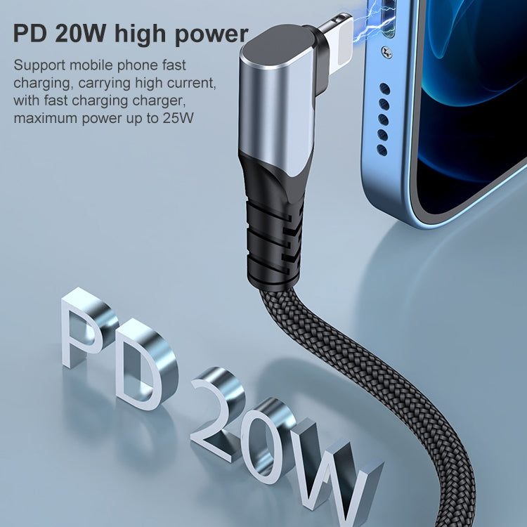 Câble de données USB-C/Type-C 6 A PD 20 W vers connecteur coudé à 8 broches pour téléphone portable, 1 m, 2 m