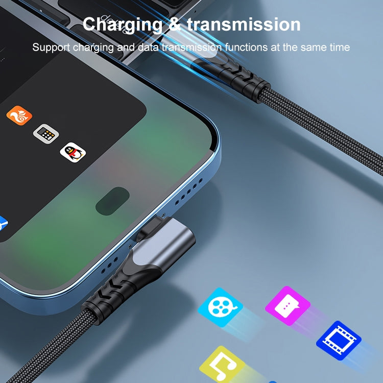 Câble de données USB-C/Type-C 6 A PD 20 W vers connecteur coudé à 8 broches pour téléphone portable, 1 m, 2 m