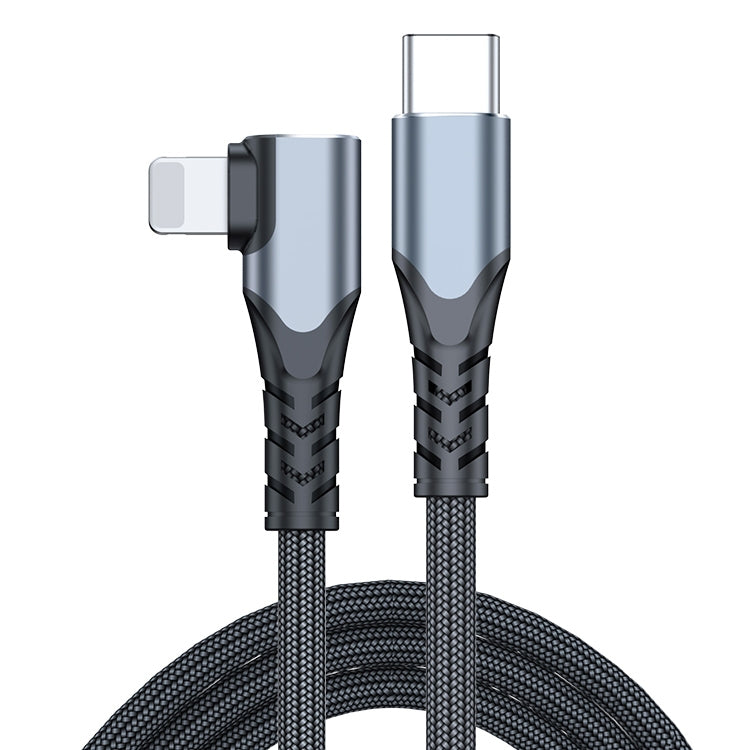 Câble de données USB-C/Type-C 6 A PD 20 W vers connecteur coudé à 8 broches pour téléphone portable, 1 m, 2 m