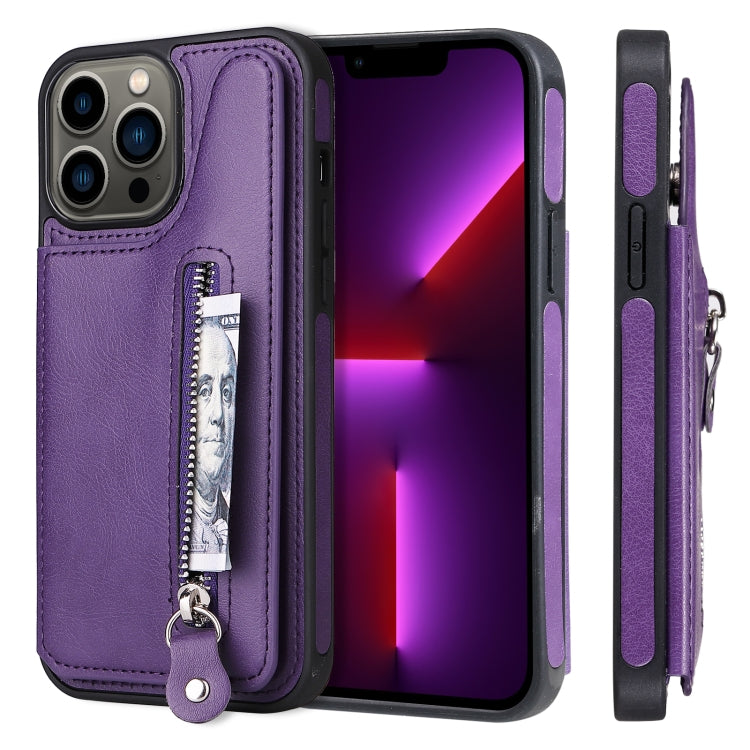 Solid Color Double Buckle Zipper Shockproof Phone Case, For iPhone 13 Pro Max, For iPhone 13 Pro, For iPhone 13, For iPhone 13 mini