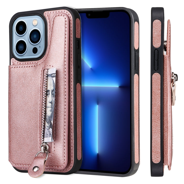 Solid Color Double Buckle Zipper Shockproof Phone Case, For iPhone 13 Pro Max, For iPhone 13 Pro, For iPhone 13, For iPhone 13 mini