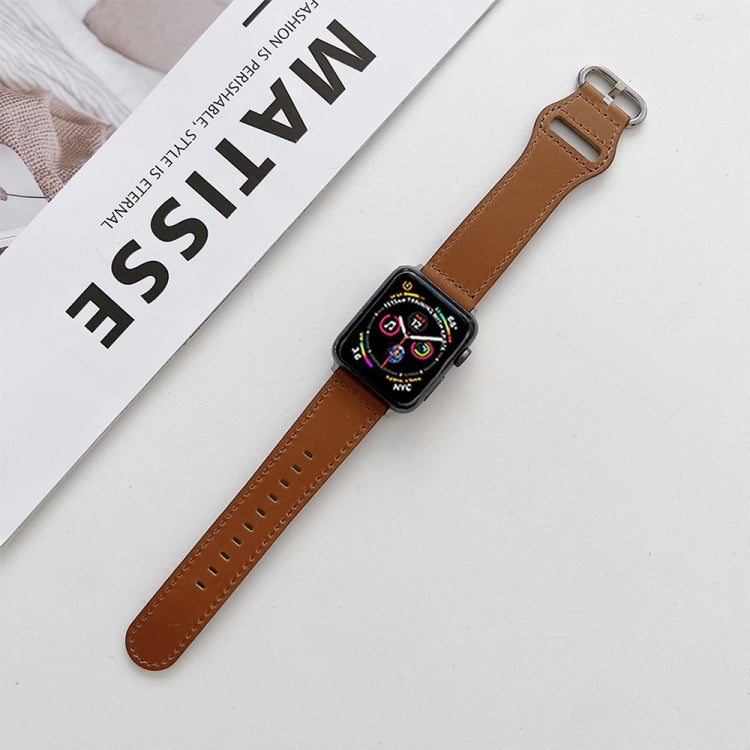 Oval Buckle Genuine Leather Strap For Apple Watch Series, 7 41mm / 6&SE&5&4 40mm / 3&2&1 38mm