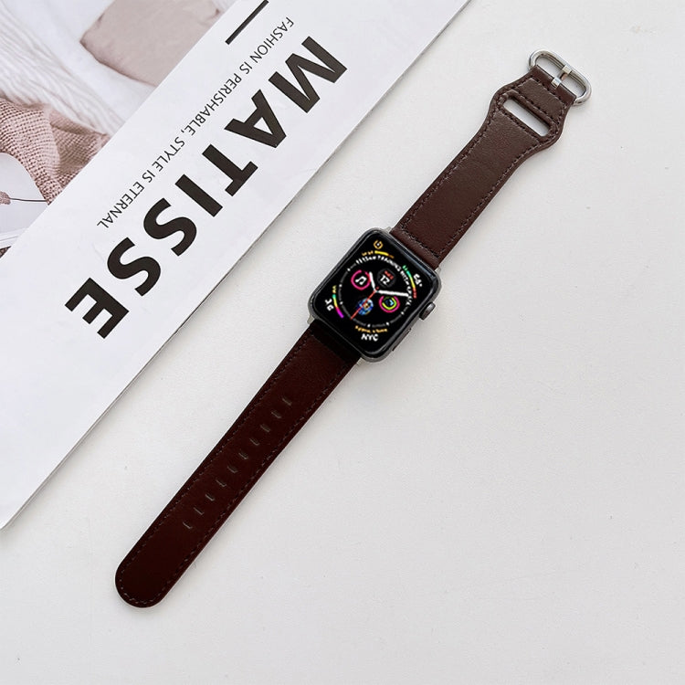 Oval Buckle Genuine Leather Strap For Apple Watch Series, 7 41mm / 6&SE&5&4 40mm / 3&2&1 38mm