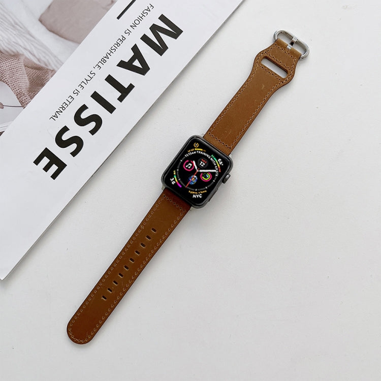 Oval Buckle Genuine Leather Strap For Apple Watch Series, 7 41mm / 6&SE&5&4 40mm / 3&2&1 38mm