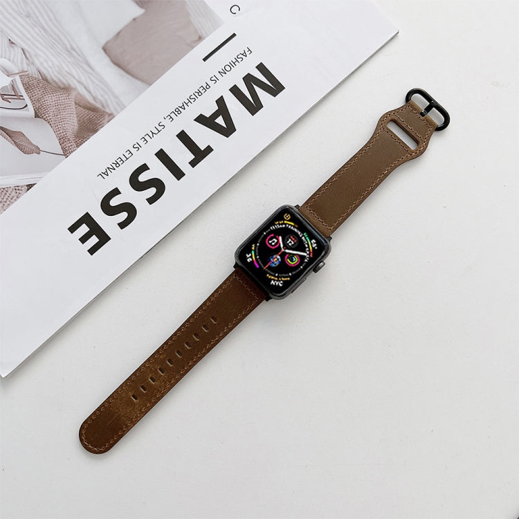Oval Buckle Genuine Leather Strap For Apple Watch Series, 7 45mm / 6&SE&5&4 44mm / 3&2&1 42mm