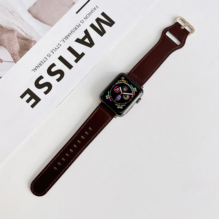 Oval Buckle Genuine Leather Strap For Apple Watch Series, 7 45mm / 6&SE&5&4 44mm / 3&2&1 42mm