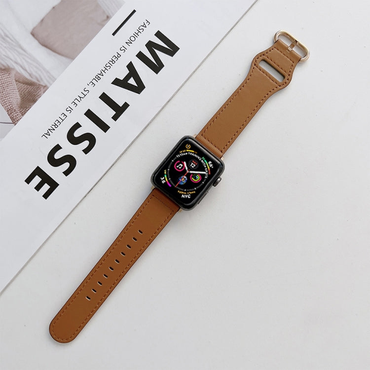 Oval Buckle Genuine Leather Strap For Apple Watch Series, 7 45mm / 6&SE&5&4 44mm / 3&2&1 42mm