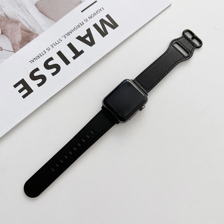Oval Buckle Genuine Leather Strap For Apple Watch Series, 7 45mm / 6&SE&5&4 44mm / 3&2&1 42mm
