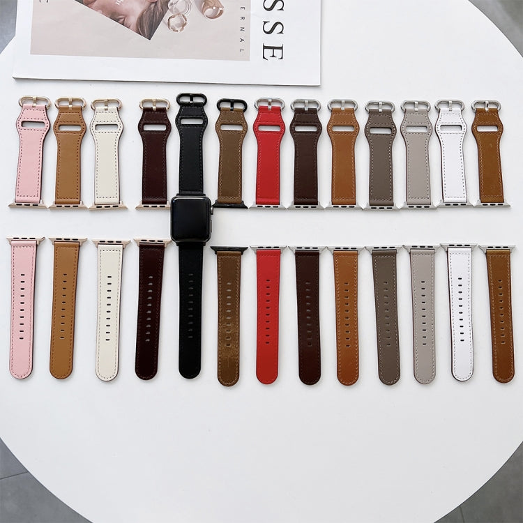 Oval Buckle Genuine Leather Strap For Apple Watch Series, 7 45mm / 6&SE&5&4 44mm / 3&2&1 42mm