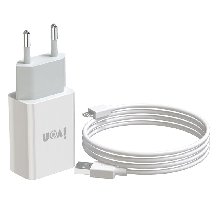 IVON AD-33 2 in 1 2.1A Single USB Port Travel Charger + 1m USB to 8 Pin Data Cable Set,, EU Plug, US Plug