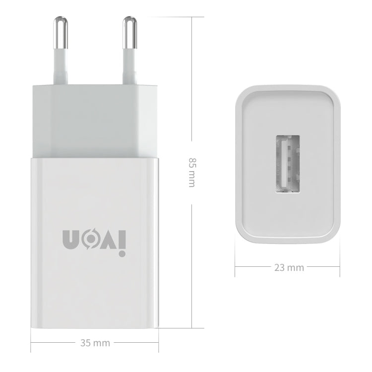 IVON AD-33 2 in 1 2.1A Single USB Port Travel Charger + 1m USB to 8 Pin Data Cable Set,, EU Plug, US Plug