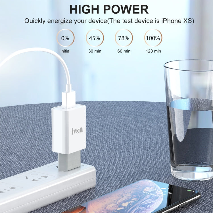 IVON AD-33 2 in 1 2.1A Single USB Port Travel Charger + 1m USB to 8 Pin Data Cable Set,, EU Plug, US Plug