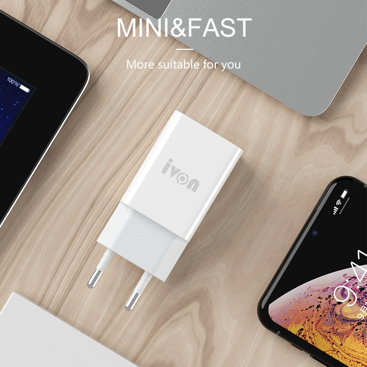 IVON AD-33 2 in 1 2.1A Single USB Port Travel Charger + 1m USB to 8 Pin Data Cable Set,, EU Plug, US Plug