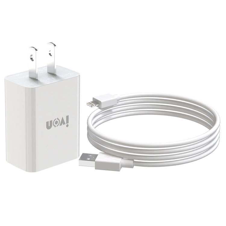IVON AD-33 2 in 1 2.1A Single USB Port Travel Charger + 1m USB to 8 Pin Data Cable Set,, EU Plug, US Plug