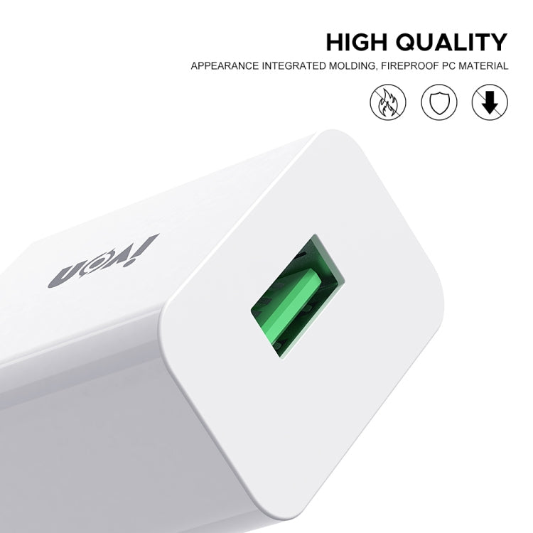 IVON AD-35 2 in 1 18W QC3.0 USB Port Travel Charger + 1m USB to 8 Pin Data Cable Set,, EU Plug, US Plug