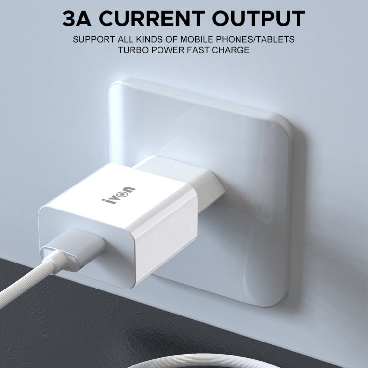 IVON AD-35 2 in 1 18W QC3.0 USB Port Travel Charger + 1m USB to 8 Pin Data Cable Set,, EU Plug, US Plug