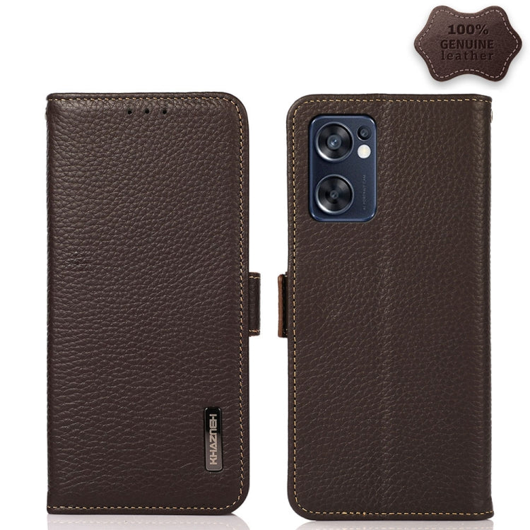 KHAZNEH Side-Magnetic Litchi Genuine Leather RFID Phone Case, For OPPO Reno7 SE 5G, For Xiaomi Redmi Note 11 4G / Note 11S, For Samsung Galaxy A23 5G
