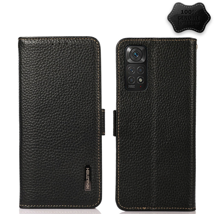 KHAZNEH Side-Magnetic Litchi Genuine Leather RFID Phone Case, For OPPO Reno7 SE 5G, For Xiaomi Redmi Note 11 4G / Note 11S, For Samsung Galaxy A23 5G