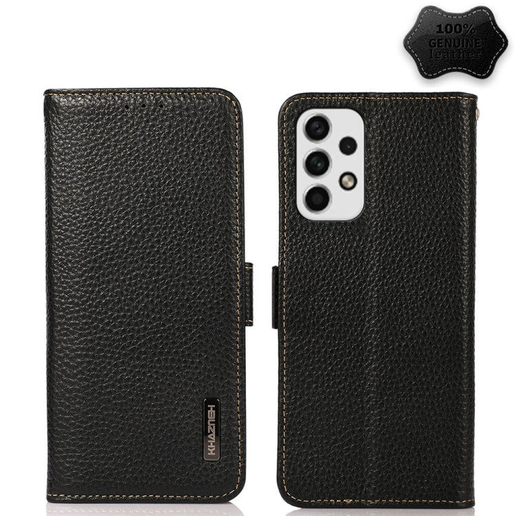 KHAZNEH Side-Magnetic Litchi Genuine Leather RFID Phone Case, For OPPO Reno7 SE 5G, For Xiaomi Redmi Note 11 4G / Note 11S, For Samsung Galaxy A23 5G