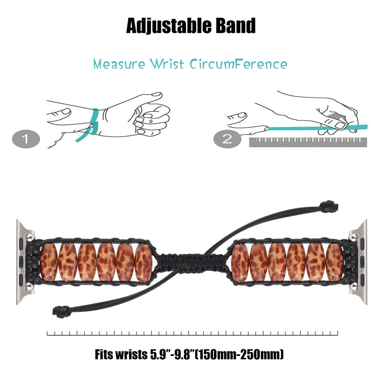 Wooden Bead Watchband For Apple Watch Series, 7 41mm / 6&SE&5&4 40mm / 3&2&1 38mm, 7 45mm / 6&SE&5&4 44mm / 3&2&1 42mm