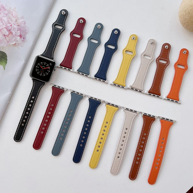 Flat Texture Leather Watchband For Apple Watch Series, 7 41mm / 6&SE&5&4 40mm / 3&2&1 38mm, 7 45mm / 6&SE&5&4 44mm / 3&2&1 42mm