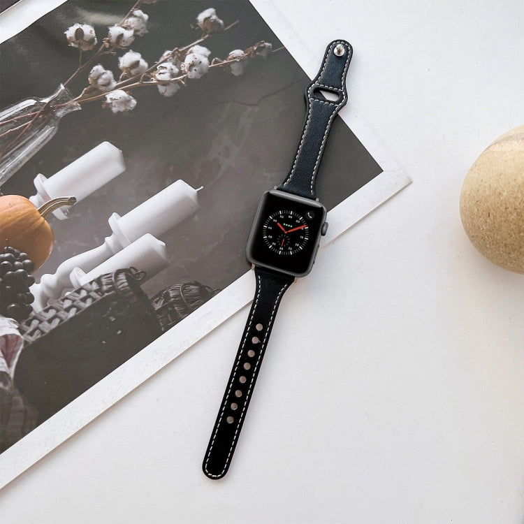 Flat Texture Leather Watchband For Apple Watch Series, 7 41mm / 6&SE&5&4 40mm / 3&2&1 38mm, 7 45mm / 6&SE&5&4 44mm / 3&2&1 42mm