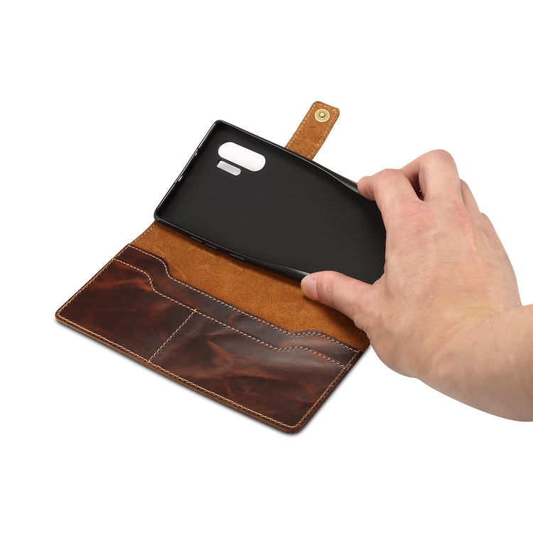 Denior Oil Wax Cowhide DK Magnetic Button Horizontal Flip Leather Case with Holder & Card Slots & Wallet, Series 2