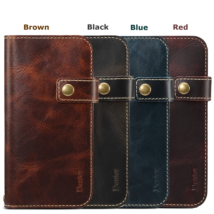 Denior Oil Wax Cowhide DK Magnetic Button Horizontal Flip Leather Case with Holder & Card Slots & Wallet, Series 2