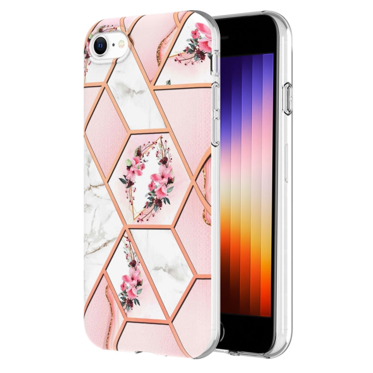 Electroplating Splicing Marble Flower Pattern TPU Shockproof Phone Case, For iPhone SE 2022 / SE 2020 / 8 / 7