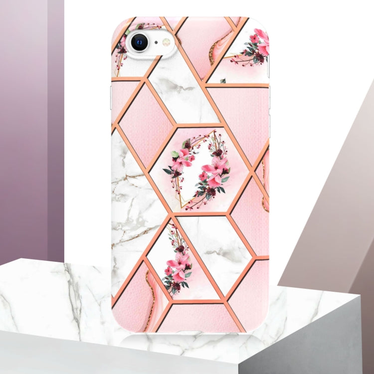 Electroplating Splicing Marble Flower Pattern TPU Shockproof Phone Case, For iPhone SE 2022 / SE 2020 / 8 / 7