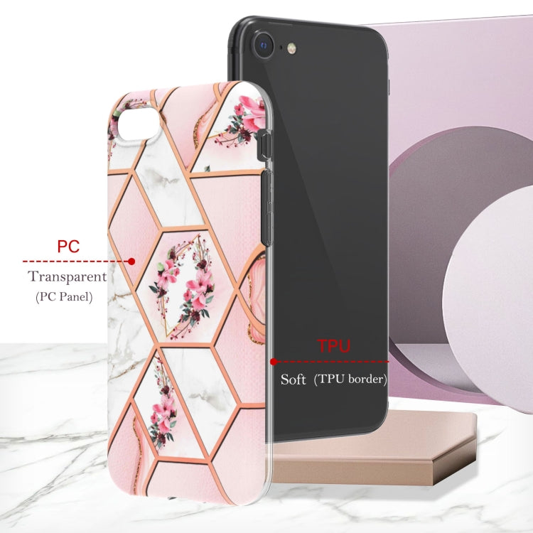 Electroplating Splicing Marble Flower Pattern TPU Shockproof Phone Case, For iPhone SE 2022 / SE 2020 / 8 / 7