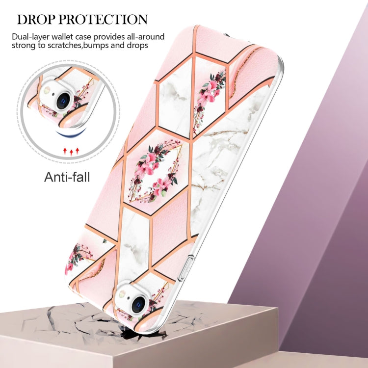 Electroplating Splicing Marble Flower Pattern TPU Shockproof Phone Case, For iPhone SE 2022 / SE 2020 / 8 / 7